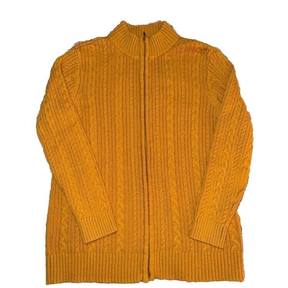 Appleseed's Cable Knit Cardigan‎ Full Zip Sweater Jacket Mustard Yellow Large - Picture 1 of 4
